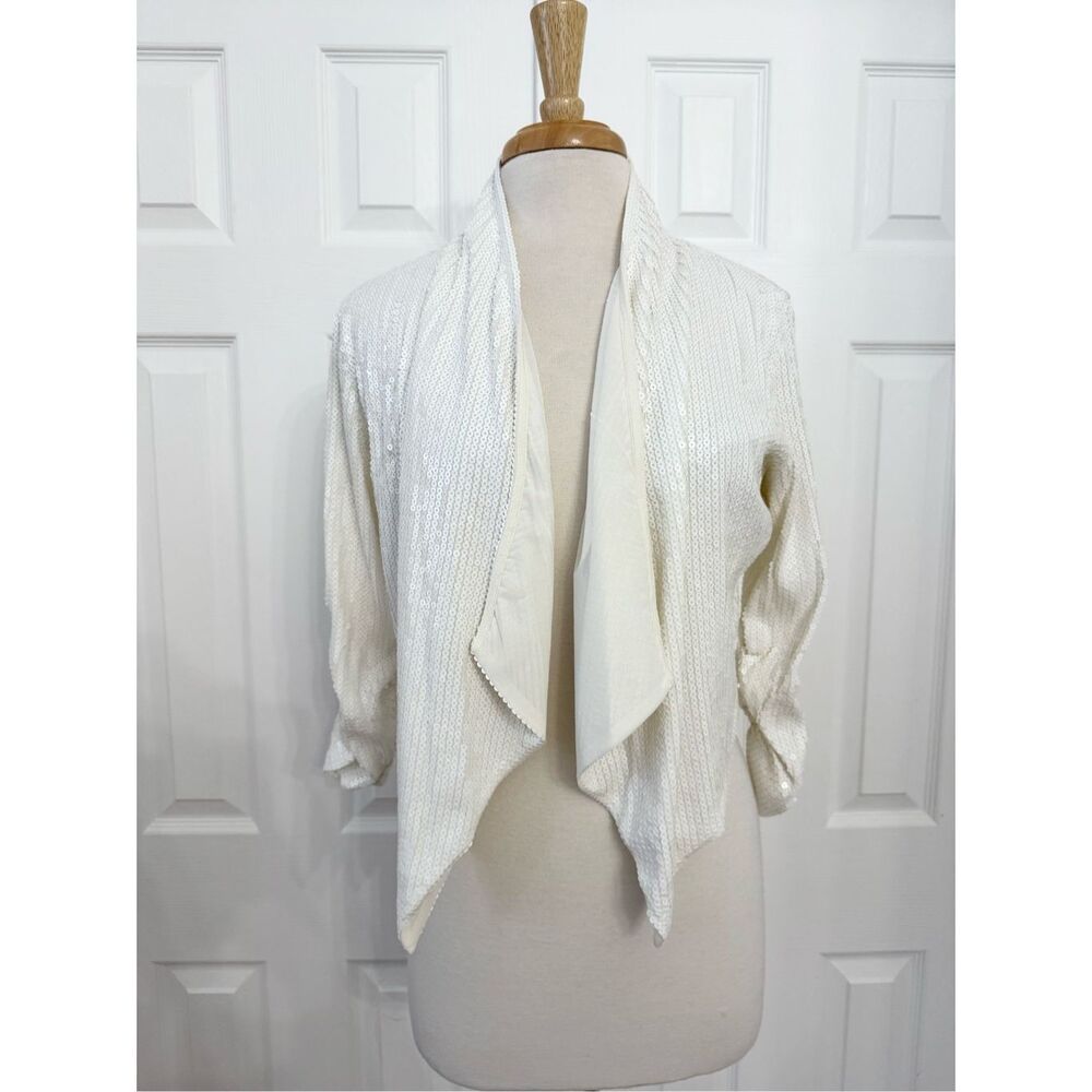 Harrison Morgan White Waterfall Open Front Cardigan Top M/L - Picture 2 of 5